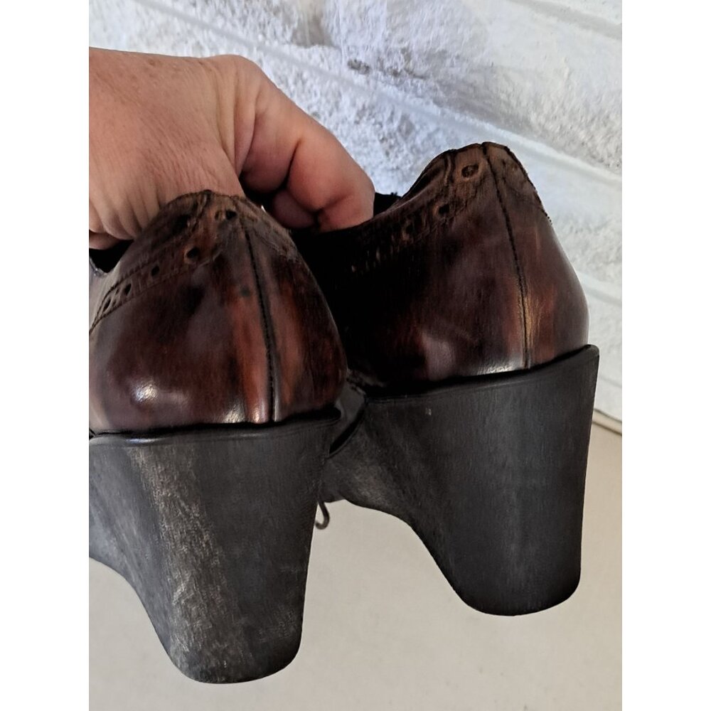 Sesto Meucci Women's 8.5 Wingtip Brown Leather Lace-Up Wedge Shoes Brogue - Picture 8 of 13